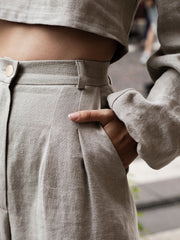 Sustainable fashion natural coloured linen pants and long slieved shirt Czucz Studio